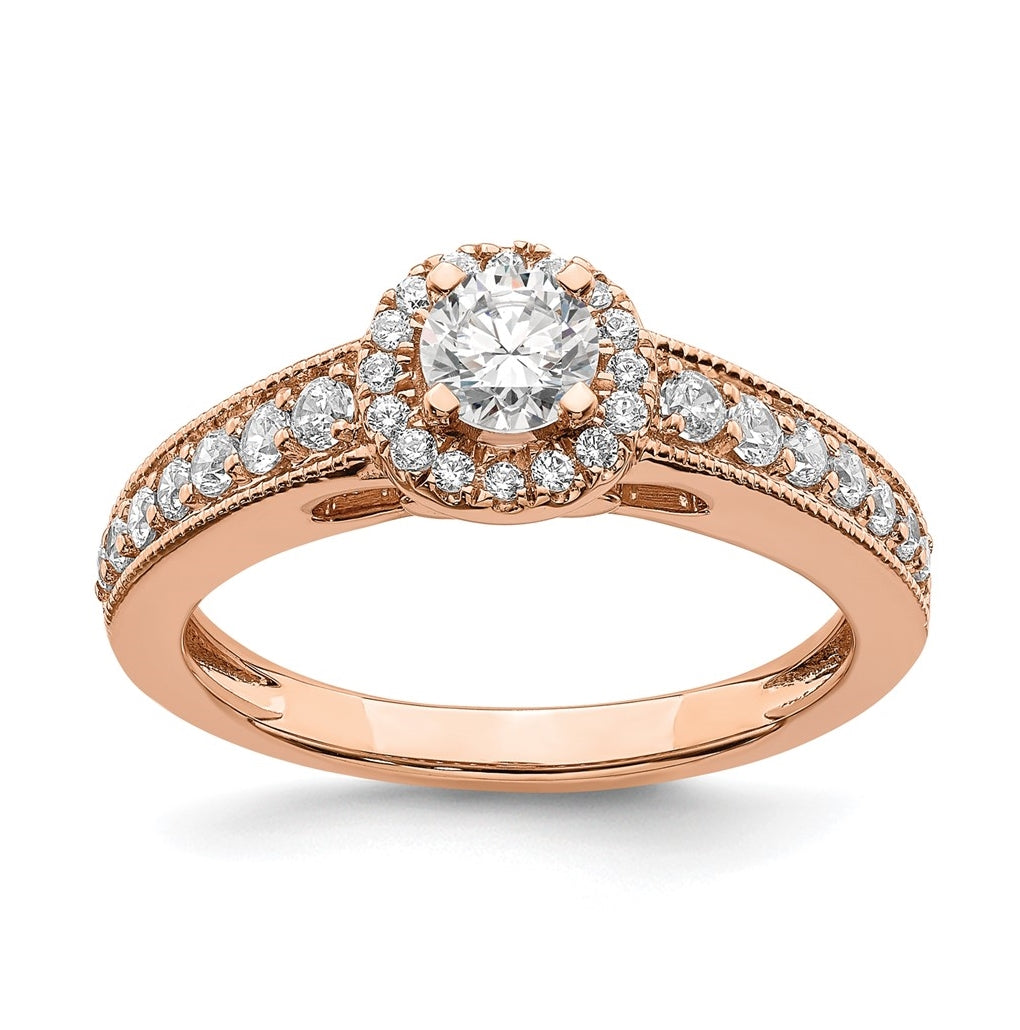 14k Rose Gold Halo Plus (Holds 1/3 carat (4.5mm) Round Center) 3/8 carat Diamond Semi-mount Engagement Ring