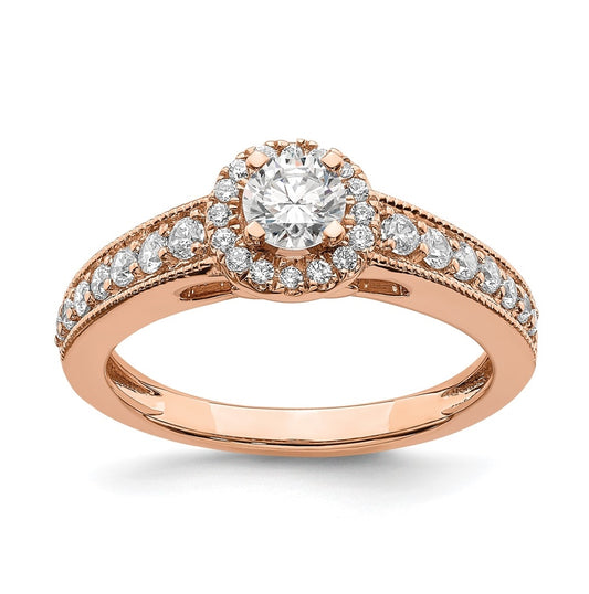 14k Rose Gold Halo Plus (Holds 1/3 carat (4.5mm) Round Center) 3/8 carat Diamond Semi-mount Engagement Ring