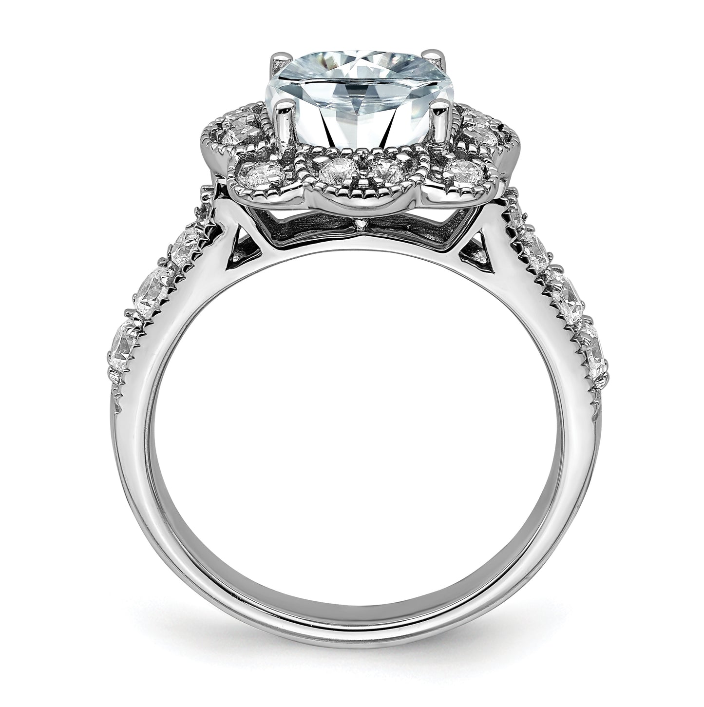 14K White Gold 2.98ct. Cushion Fancy Halo G H I True Light Moissanite Engagement Ring