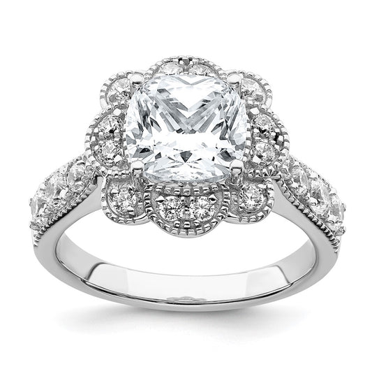 14K White Gold 2.98ct. Cushion Fancy Halo G H I True Light Moissanite Engagement Ring