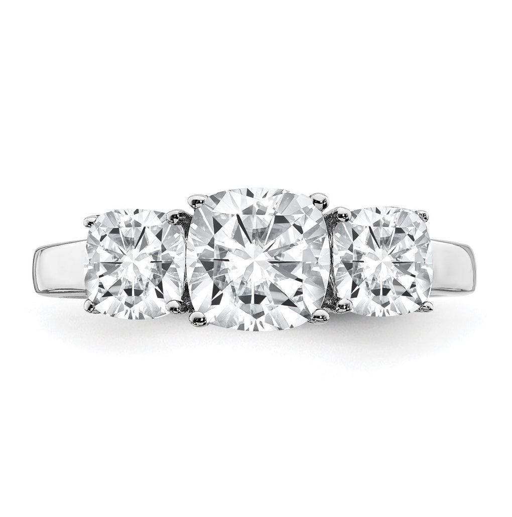 14k White Gold 2 1/3 carat Certified Lab Grown Diamond VS+ F+ Cushion Complete Three Stone Engagement Ring