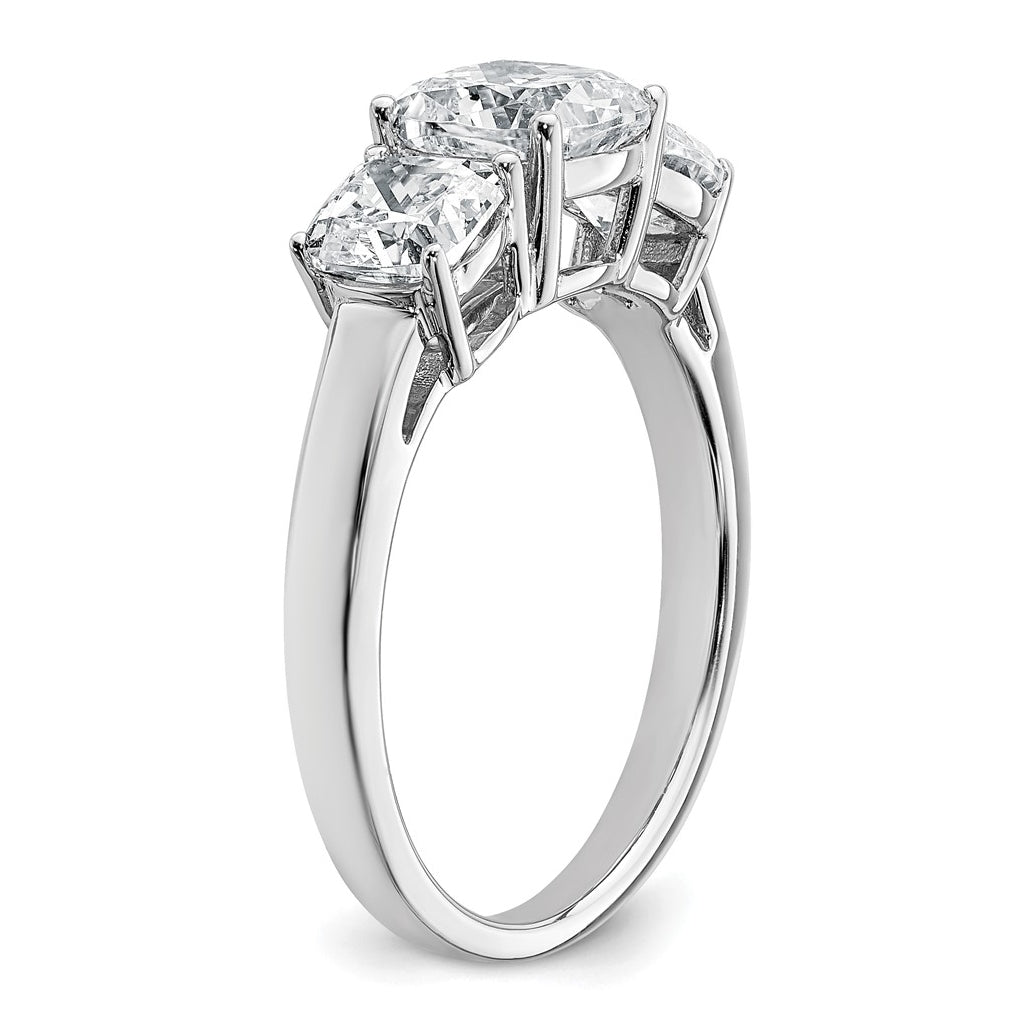 14k White Gold 2 1/3 carat Certified Lab Grown Diamond VS+ F+ Cushion Complete Three Stone Engagement Ring