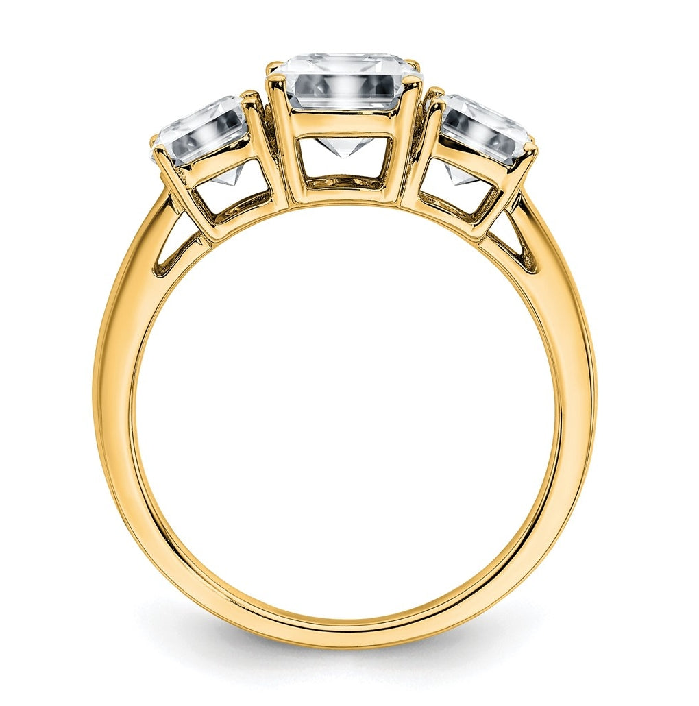 14k Yellow Gold 2 1/3 carat Certified Lab Grown Diamond VS+ F+ Cushion Complete Three Stone Engagement Ring