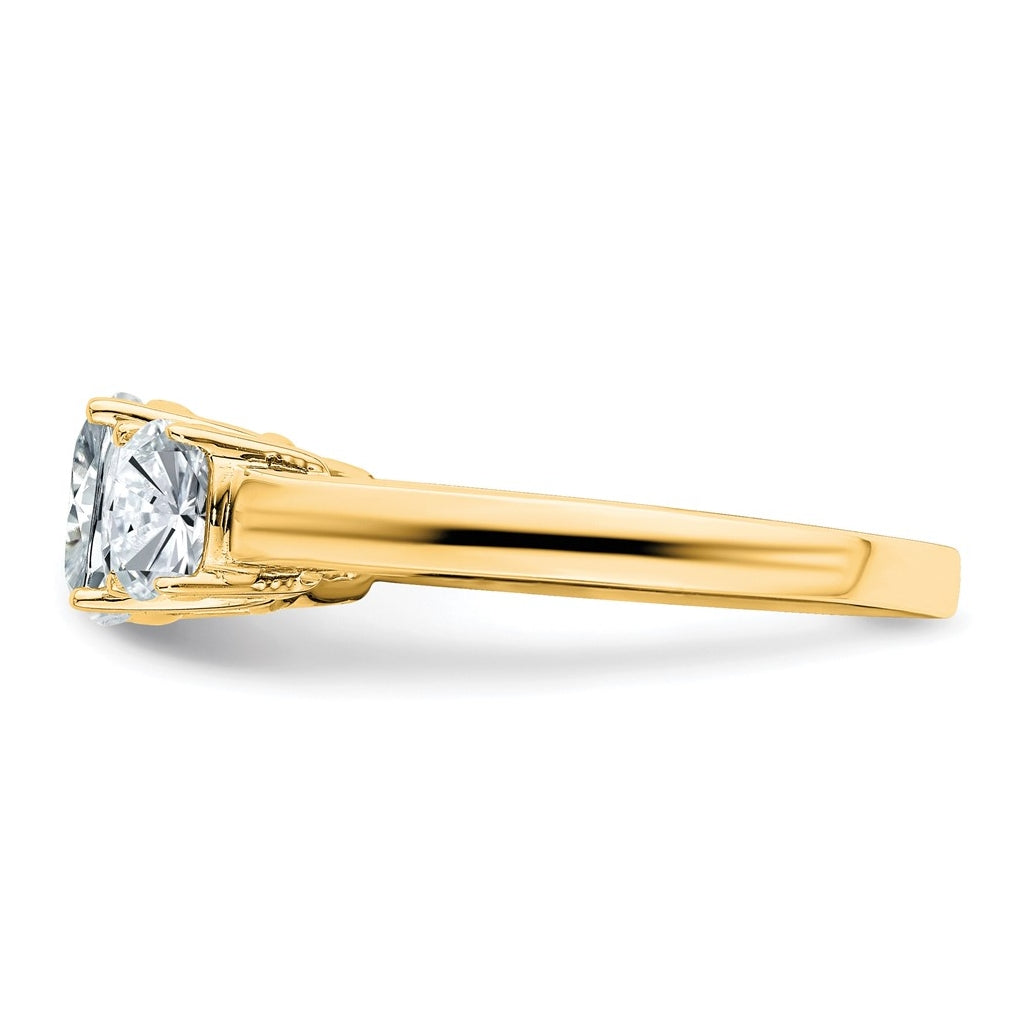 14k Yellow Gold 2 1/3 carat Certified Lab Grown Diamond VS+ F+ Cushion Complete Three Stone Engagement Ring