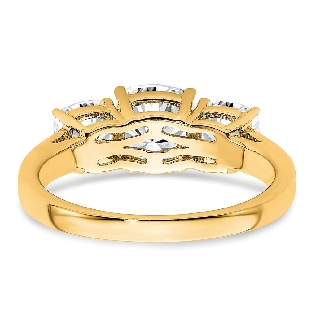 14k Yellow Gold 2 1/3 carat Certified Lab Grown Diamond VS+ F+ Cushion Complete Three Stone Engagement Ring