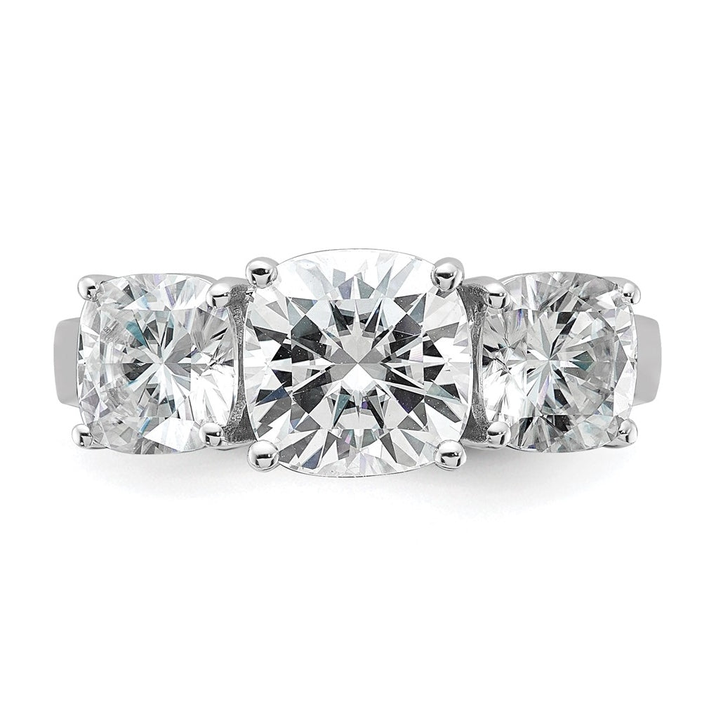 14k White Gold 3 3/4 carat Certified Lab Grown Diamond VS+ F+ Cushion Complete Three Stone Engagement Ring
