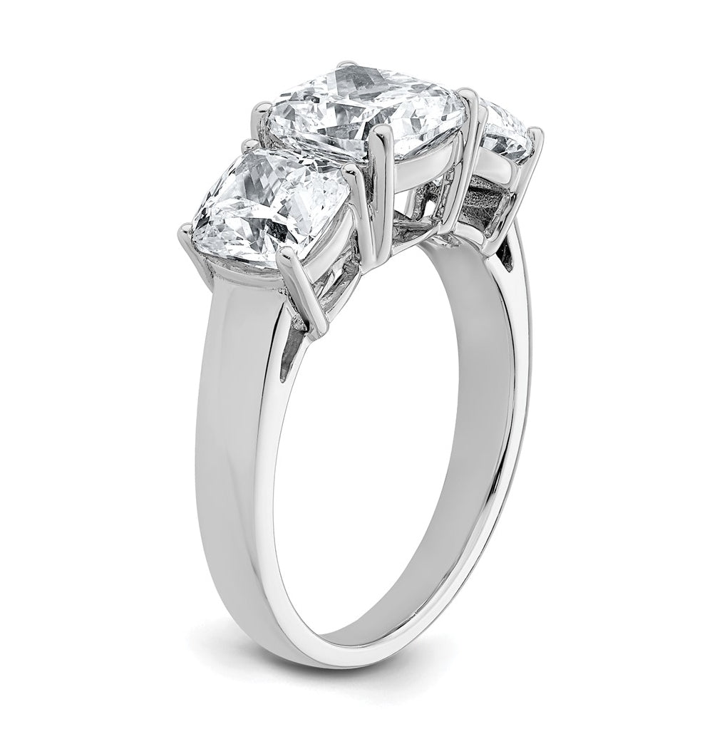 14k White Gold 3 3/4 carat Certified Lab Grown Diamond VS+ F+ Cushion Complete Three Stone Engagement Ring