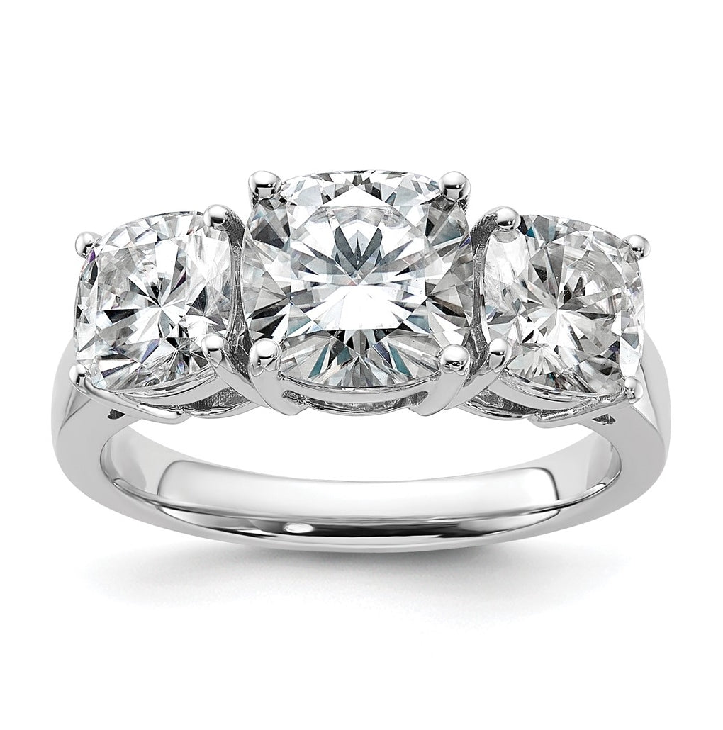 14k White Gold 3 3/4 carat Certified Lab Grown Diamond VS+ F+ Cushion Complete Three Stone Engagement Ring