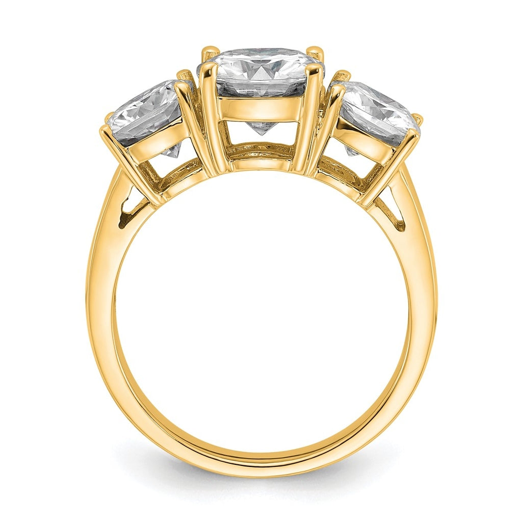 14k Yellow Gold 3 3/4 carat Certified Lab Grown Diamond VS+ F+ Cushion Complete Three Stone Engagement Ring