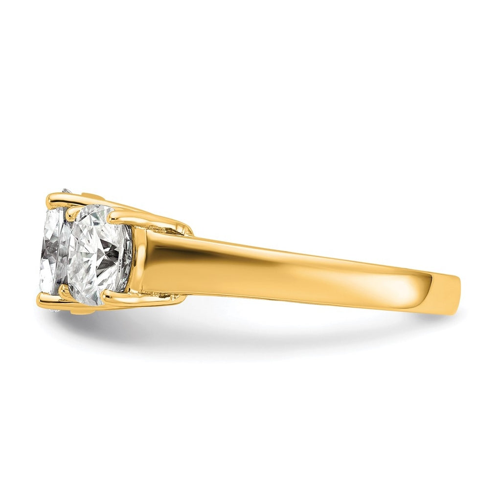 14k Yellow Gold 3 3/4 carat Certified Lab Grown Diamond VS+ F+ Cushion Complete Three Stone Engagement Ring