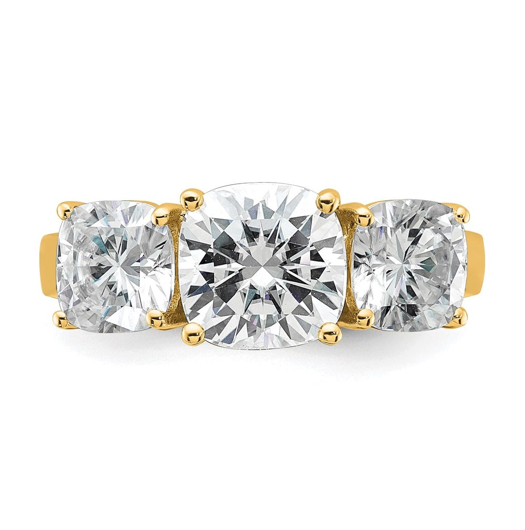 14k Yellow Gold 3 3/4 carat Certified Lab Grown Diamond VS+ F+ Cushion Complete Three Stone Engagement Ring