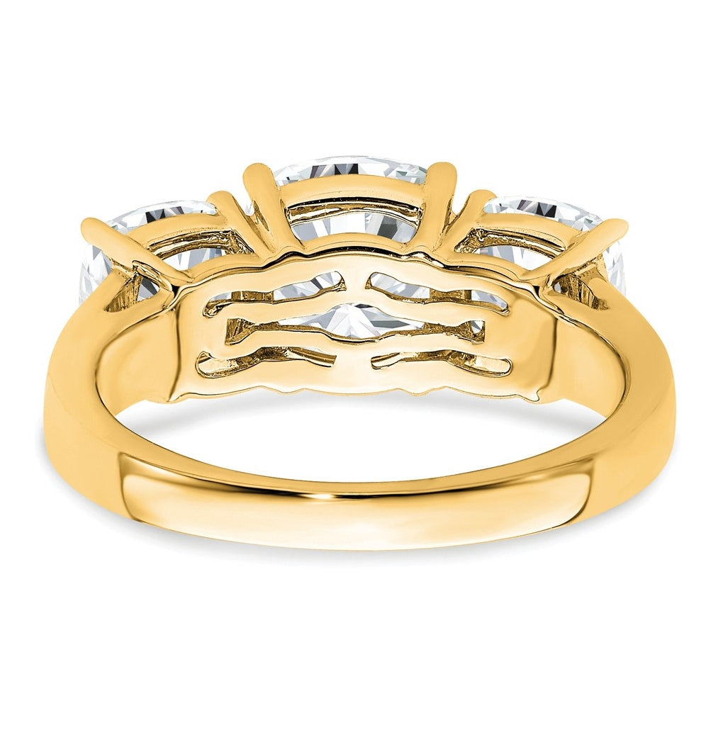 14k Yellow Gold 3 3/4 carat Certified Lab Grown Diamond VS+ F+ Cushion Complete Three Stone Engagement Ring