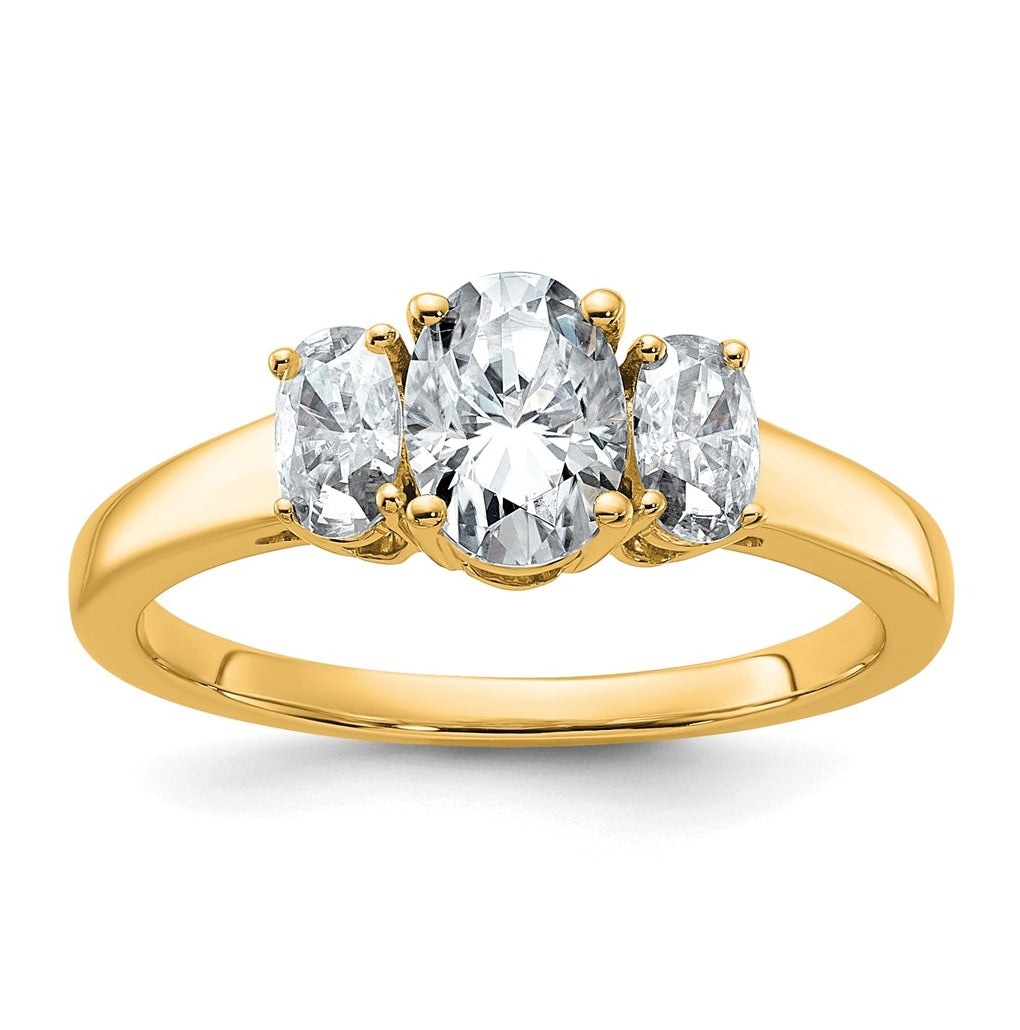 14K Yellow Or White Gold Lab Grown Diamond VS+ F+ Oval Complete Three Stone Engagement Ring