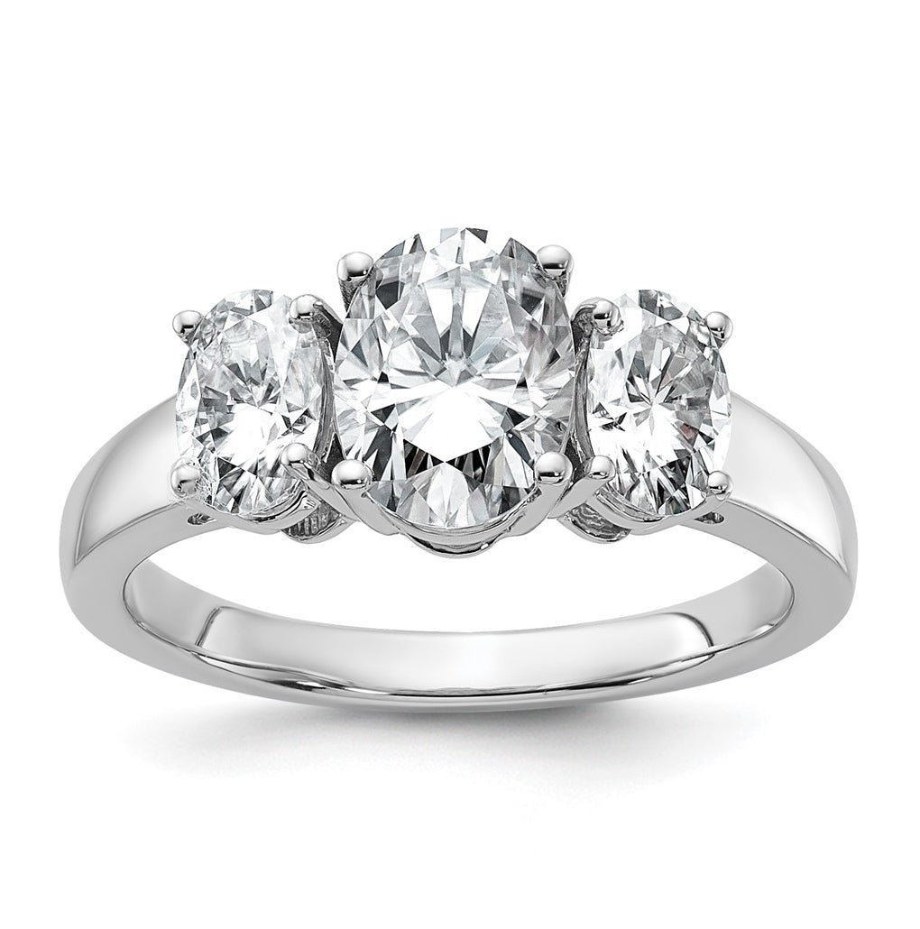 14K Yellow Or White Gold Lab Grown Diamond VS+ F+ Oval Complete Three Stone Engagement Ring