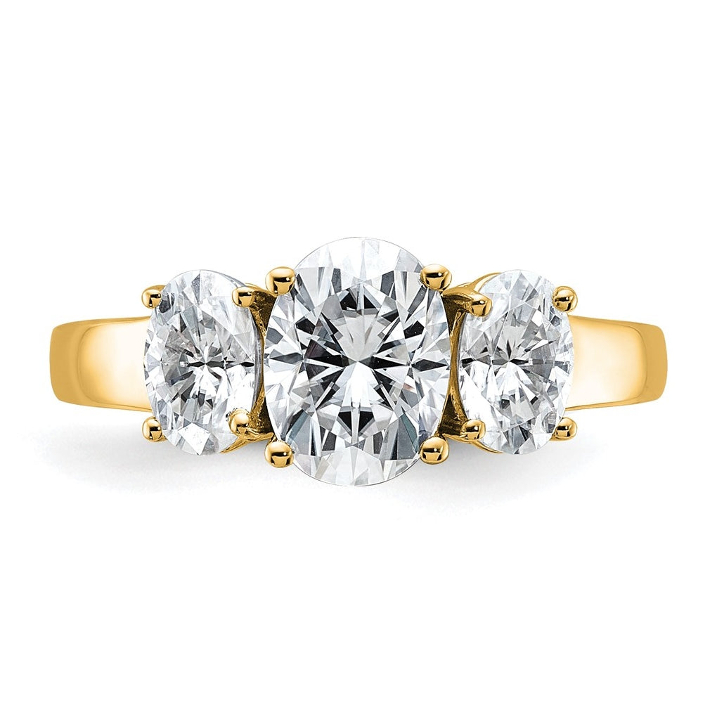 14K Yellow Or White Gold Lab Grown Diamond VS+ F+ Oval Complete Three Stone Engagement Ring