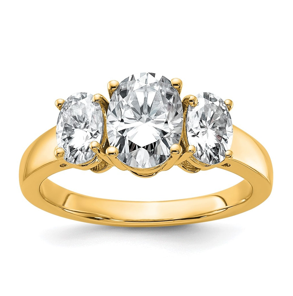 14K Yellow Or White Gold Lab Grown Diamond VS+ F+ Oval Complete Three Stone Engagement Ring