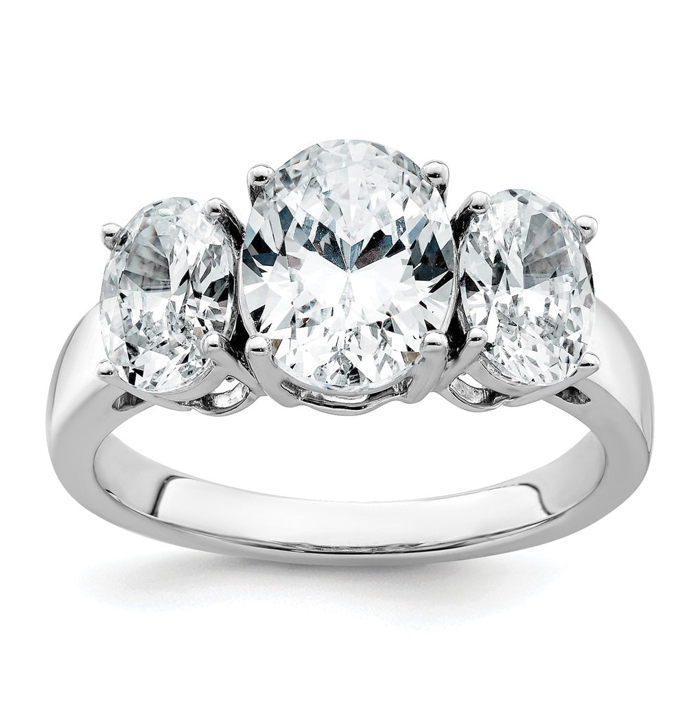 14K Yellow Or White Gold Lab Grown Diamond VS+ F+ Oval Complete Three Stone Engagement Ring