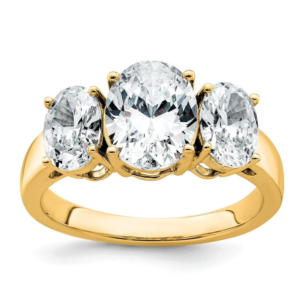 14K Yellow Or White Gold Lab Grown Diamond VS+ F+ Oval Complete Three Stone Engagement Ring