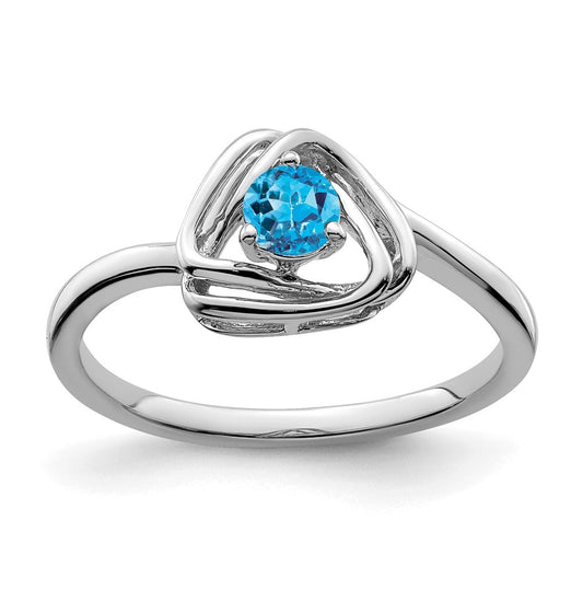 14k White Gold Blue Topaz Triangle Ring, Size 7