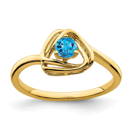 14K Yellow Gold Blue Topaz Triangle Ring, Size 7