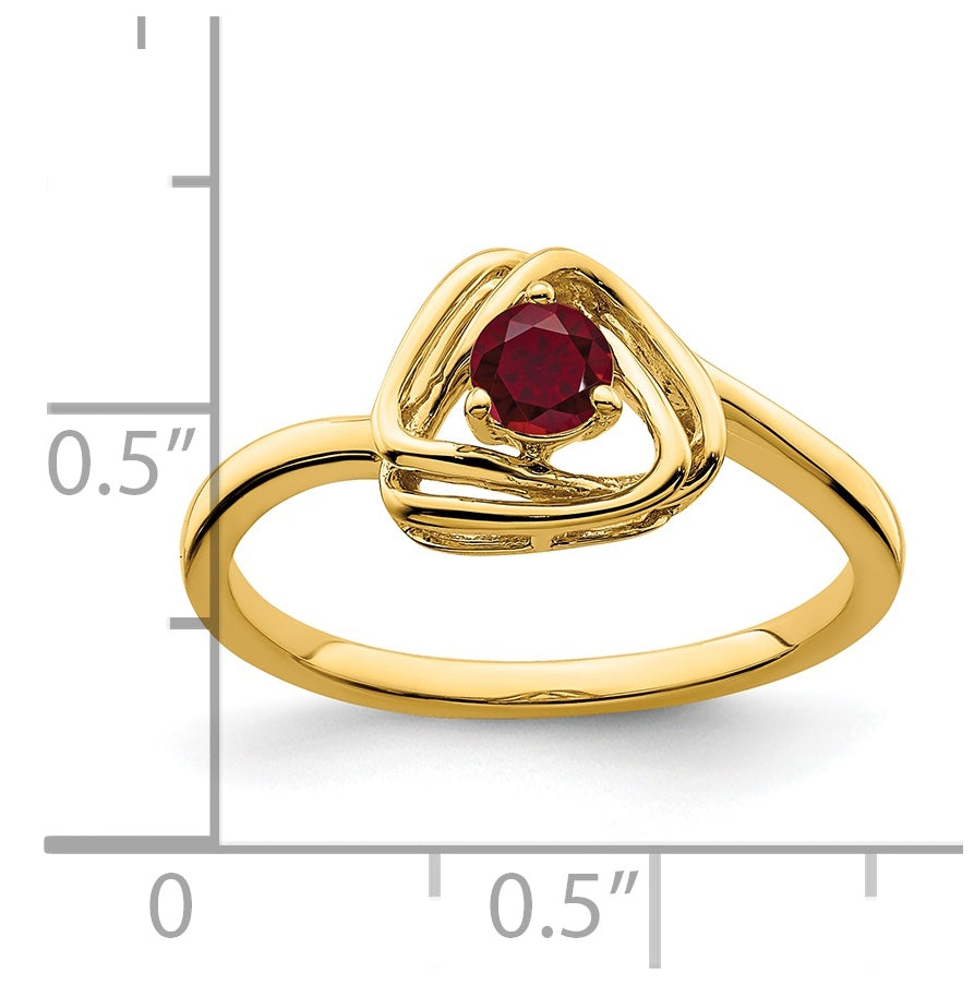 14K Yellow Gold Created Ruby Triangle Ring, Size 7
