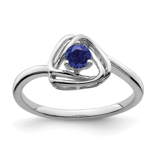 14k White Gold Created Sapphire Triangle Ring, Size 7