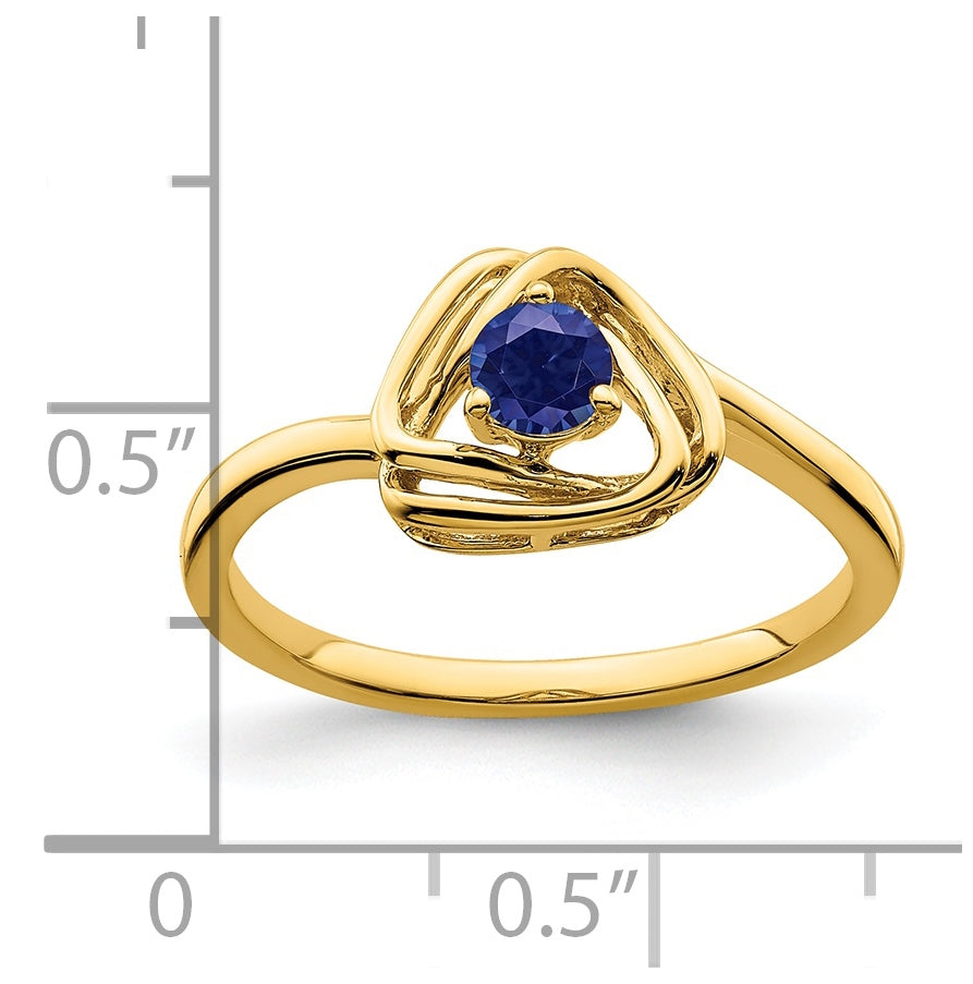 14K Yellow Gold Created Sapphire Triangle Ring, Size 7