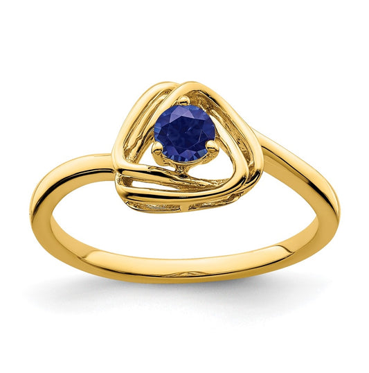 14K Yellow Gold Created Sapphire Triangle Ring, Size 7