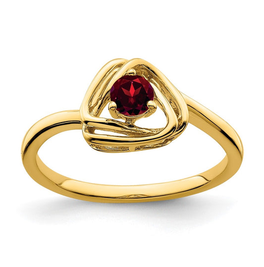 14K Yellow Gold Garnet Triangle Ring, Size 7