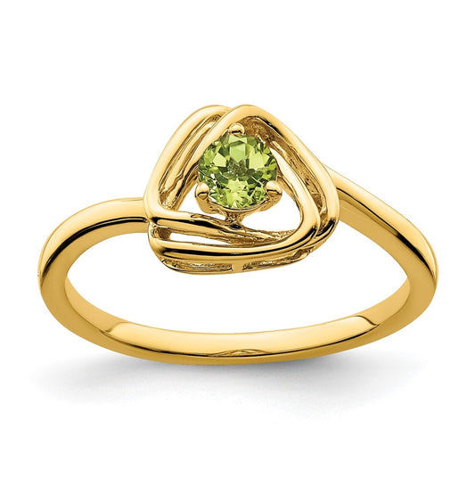 14K Yellow Gold Peridot Triangle Ring, Size 7