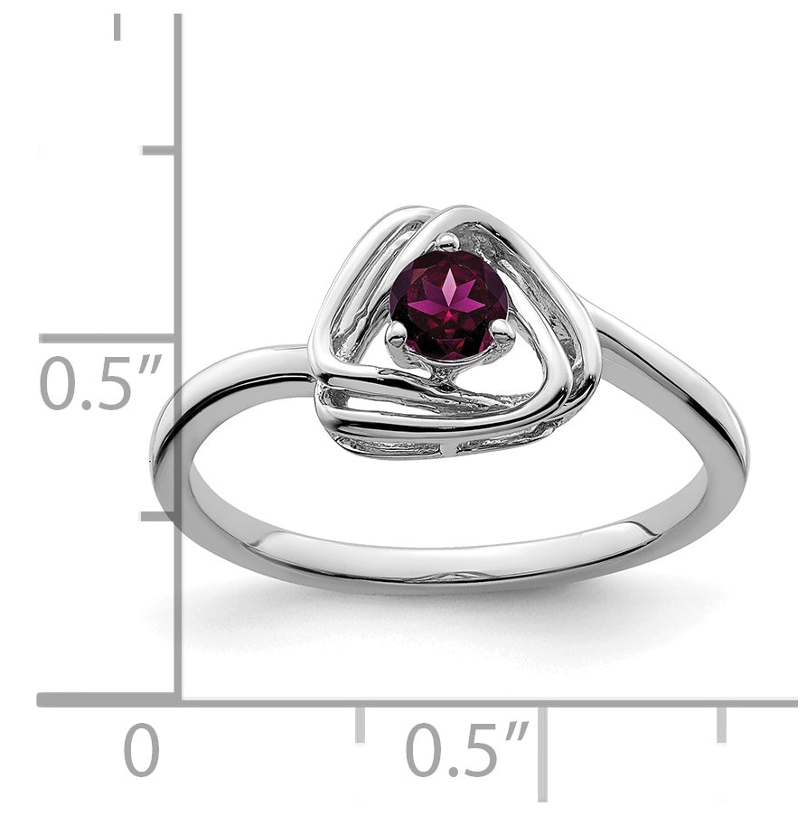 14k White Gold Rhodolite Garnet Triangle Ring, Size 6