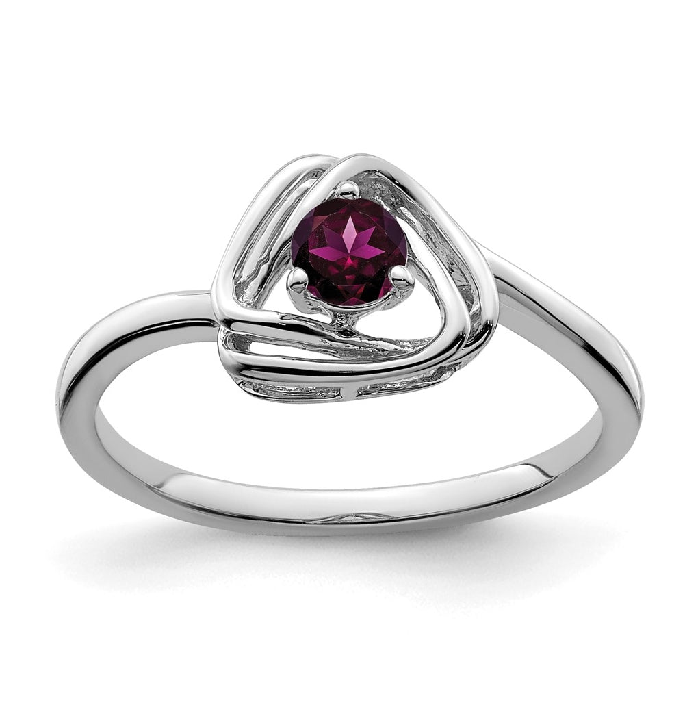 14k White Gold Rhodolite Garnet Triangle Ring, Size 6