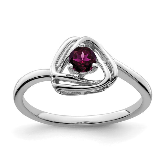 14k White Gold Rhodolite Garnet Triangle Ring, Size 6