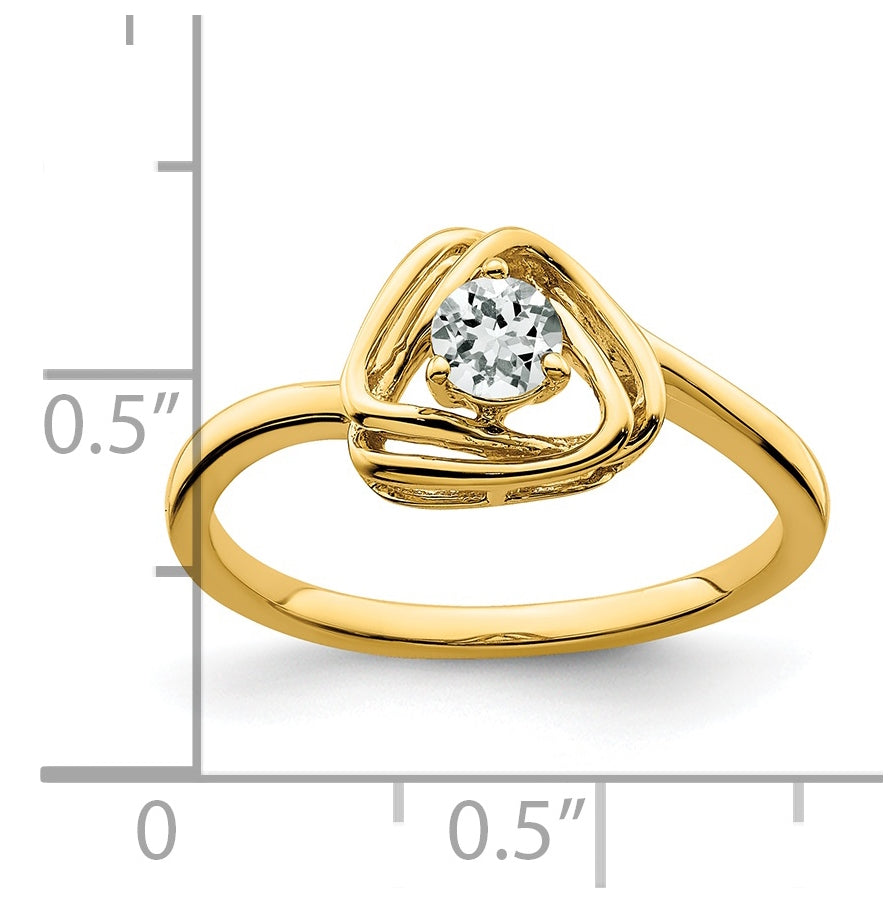 14K Yellow Gold White Topaz Triangle Ring, Size 6