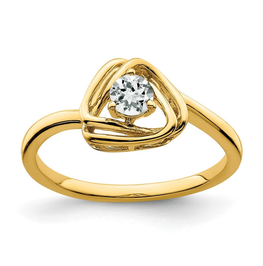 14K Yellow Gold White Topaz Triangle Ring, Size 6