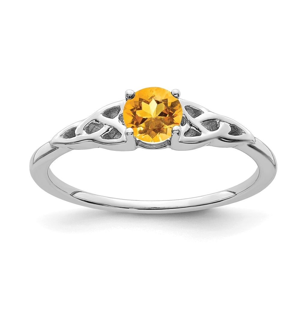 14K White Gold Citrine Celtic Knot Ring, Size 7