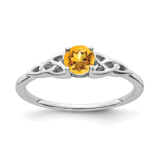 14K White Gold Citrine Celtic Knot Ring, Size 7