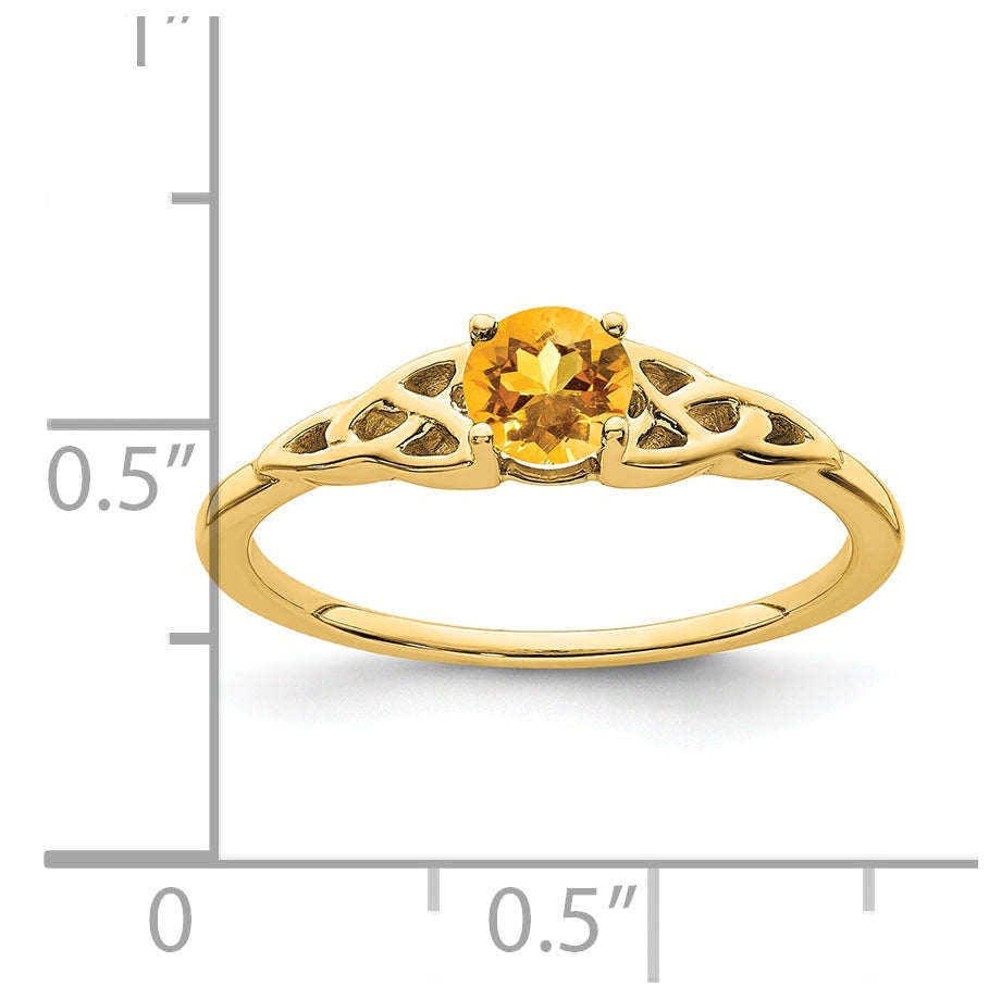 14K Yellow Gold Citrine Celtic Knot Ring, Size 7