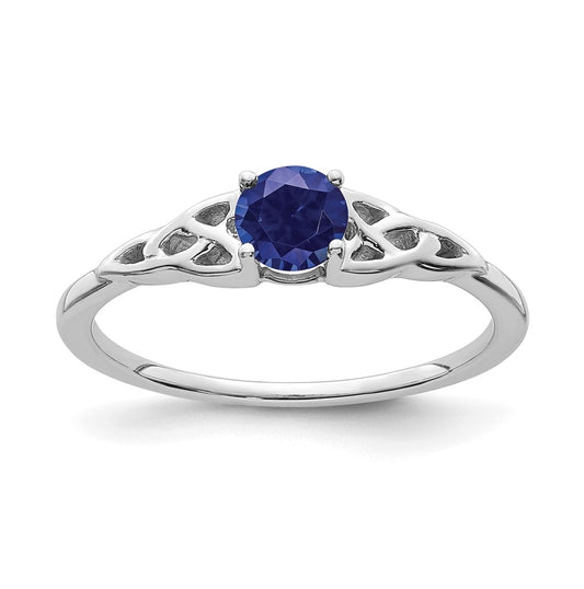 14K White Gold Created Sapphire Celtic Knot Ring, Size 7