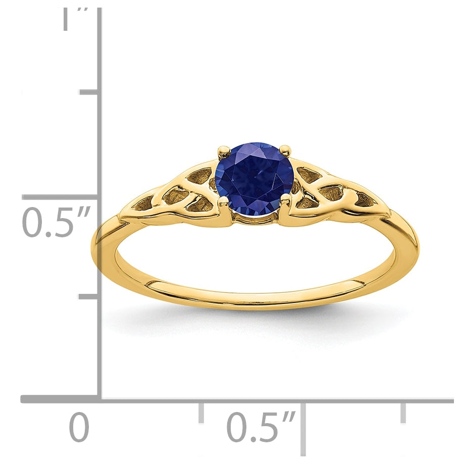 14K Yellow Gold Created Sapphire Celtic Knot Ring, Size 7
