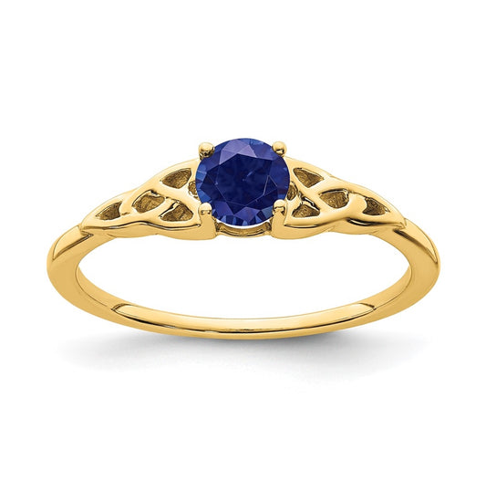 14K Yellow Gold Created Sapphire Celtic Knot Ring, Size 7