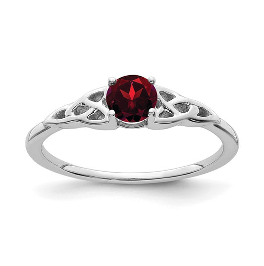 14K White Gold Garnet Celtic Knot Ring, Size 7