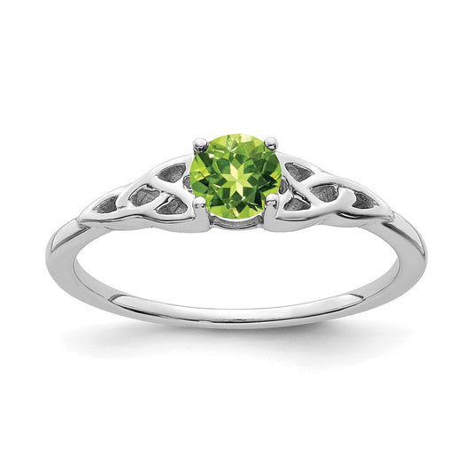 14K White Gold Peridot Celtic Knot Ring, Size 7