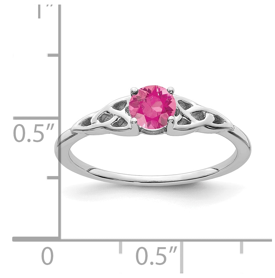 14K White Gold Pink Tourmaline Celtic Knot Ring, Size 6