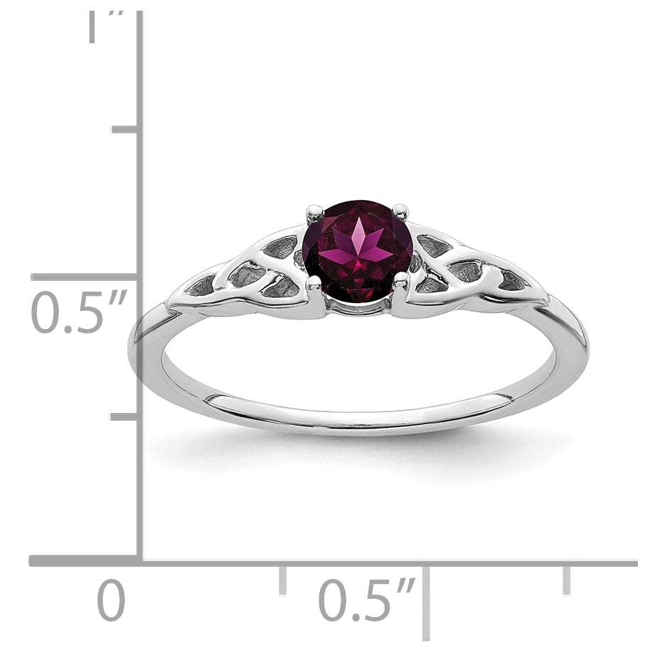 14K White Gold Rhodolite Garnet Celtic Knot Ring, Size 6