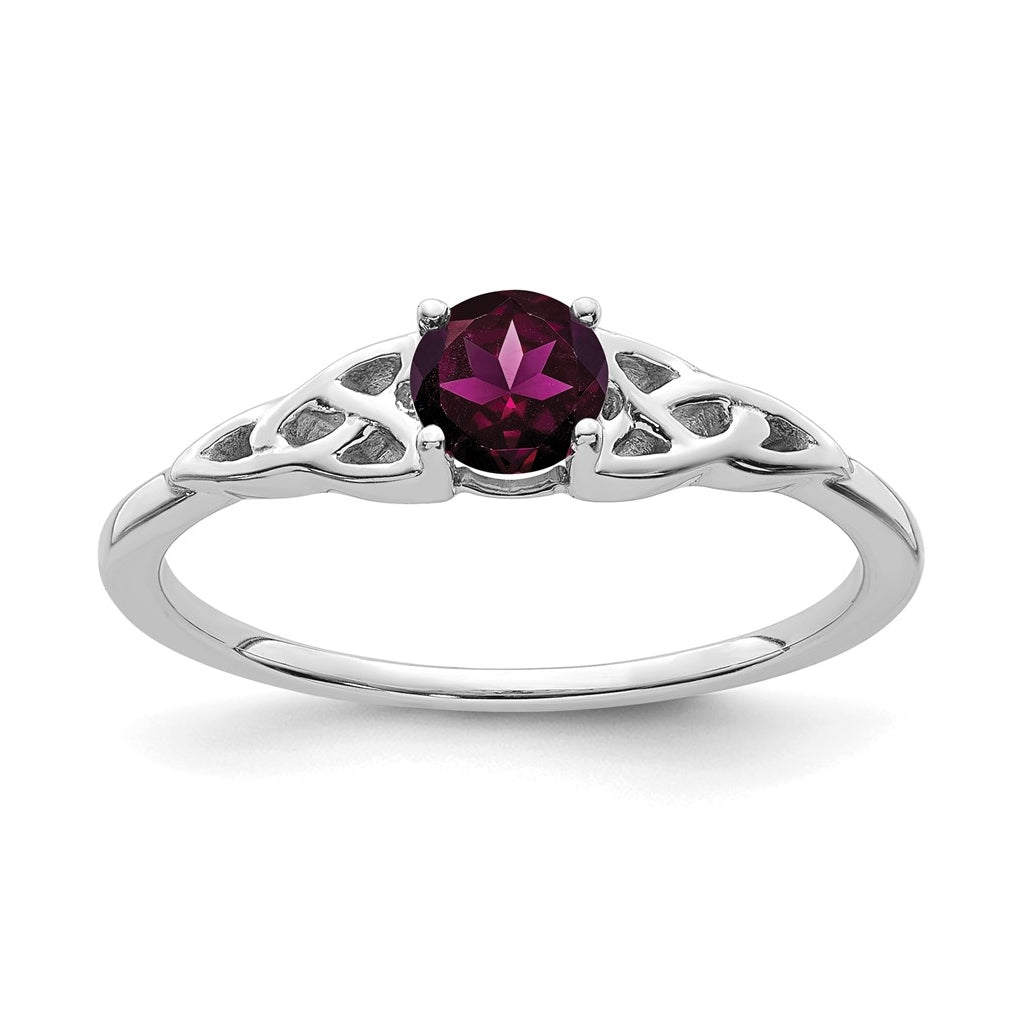 14K White Gold Rhodolite Garnet Celtic Knot Ring, Size 6