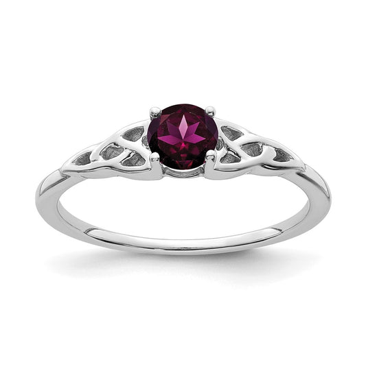 14K White Gold Rhodolite Garnet Celtic Knot Ring, Size 6