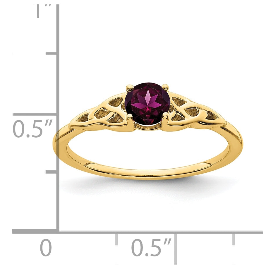 14K Yellow Gold Rhodolite Garnet Celtic Knot Ring, Size 6