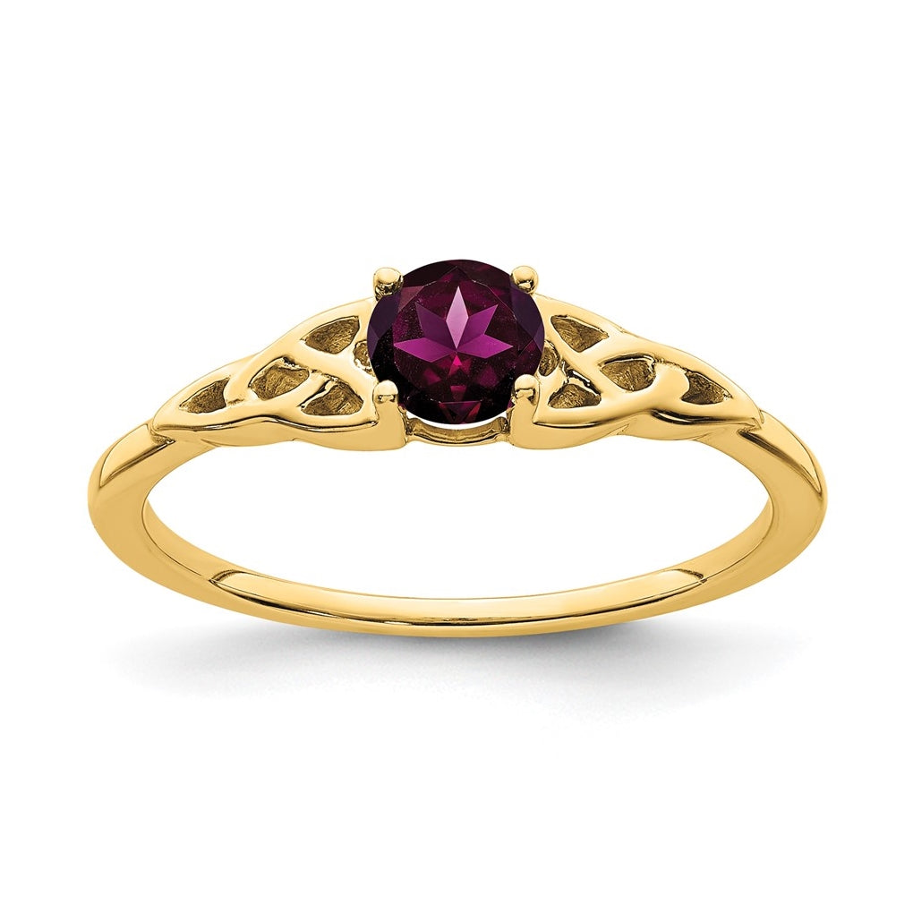 14K Yellow Gold Rhodolite Garnet Celtic Knot Ring, Size 6
