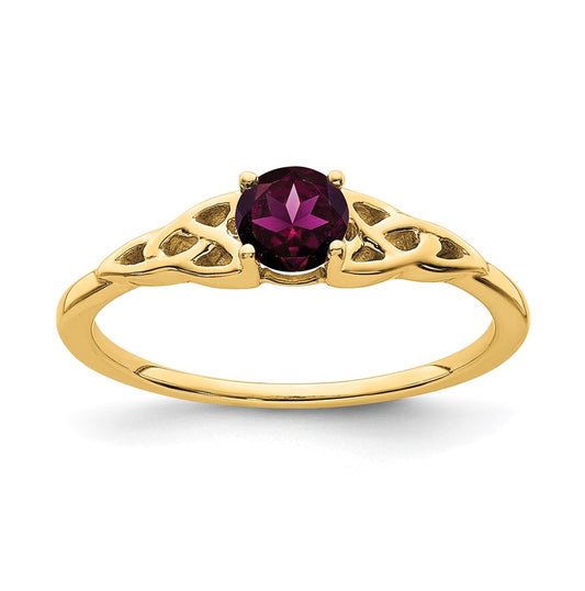 14K Yellow Gold Rhodolite Garnet Celtic Knot Ring, Size 6